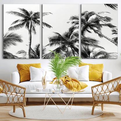 46641801-MGV-CV-36X24-Palm Tree Wall Art Canvas Print, Framed Black White Tropics Art Picture Print, Monochrome Palms Perfect Modern Tropical Minimalist
