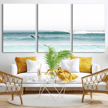 56345117-MGV-CV-36X24-Minimalist Surfing Wall Art Canvas Print, Framed Ocean Waves Art Picture Print, Soft Ocean Perfect Minimalist Coastal Decor