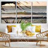24896468-MGV-CV-36X24-Sunset Surf Wall Art Canvas Print, Framed Golden Waves Art Picture Print, Tropical Ocean Perfect Tropical Boho Decor Artwork