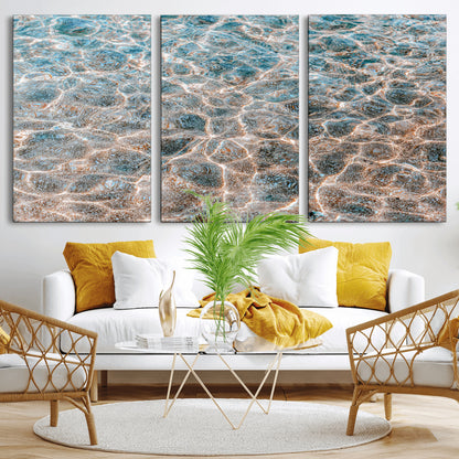 26580287-MGV-CV-36X24-Clear Water Wall Art Canvas Print, Framed Sunlit Ripples Art Picture Print, Ocean Texture Perfect Modern Coastal Decor Artwork