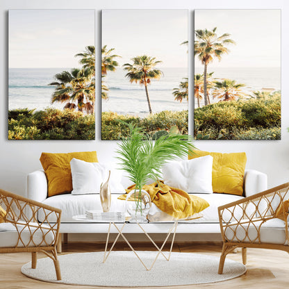 94707294-MGV-CV-36X24-California Coast Wall Art Canvas Print, Framed Palm Trees Art Picture Print, Coastal Landscape Perfect Coastal Minimalist Decor