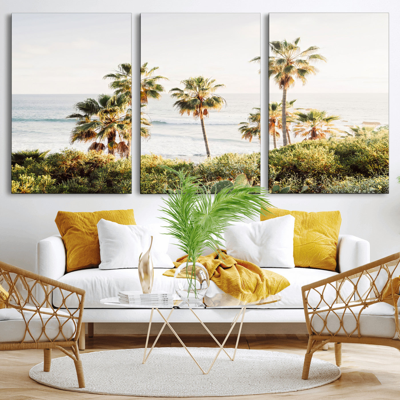 94707294-MGV-CV-36X24-California Coast Wall Art Canvas Print, Framed Palm Trees Art Picture Print, Coastal Landscape Perfect Coastal Minimalist Decor
