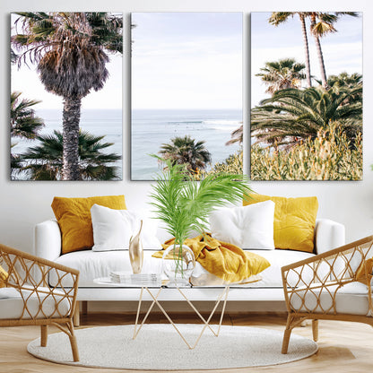 51404565-MGV-CV-36X24-Palm Trees Wall Art Canvas Print, Framed Ocean Breeze Art Picture Print, Coastal View Perfect Tropical Coastal Decor Artwork