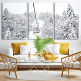 44705668-MGV-CV-36X24-Winter Forest Wall Art Canvas Print, Framed Snowy Forest Art Picture Print, Ski Lift Perfect Scandinavian Decor Artwork