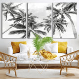 62113786-MGV-CV-36X24-Black White Palm Wall Art Canvas Print, Framed Monochrome Tropics Art Picture Print, Minimalist Beach Perfect Coastal Minimalist