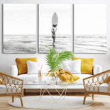 98446901-MGV-CV-36X24-Monochrome Surf Wall Art Canvas Print, Framed Minimalist Surfer Art Picture Print, Surfboard Silhouette Perfect Coastal Minimalist