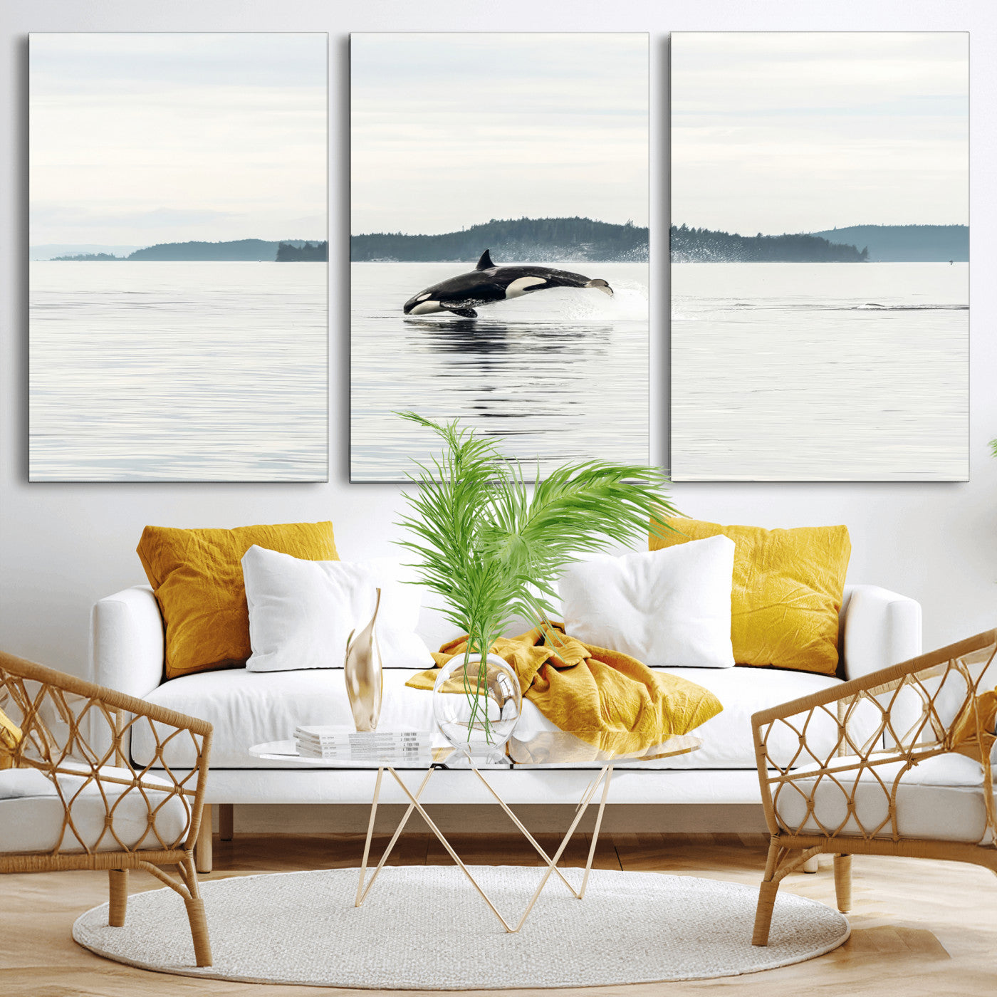 10157174-MGV-CV-36X24-Orca Whale Wall Art Canvas Print, Framed Black White Whale Art Picture Print, Minimalist Ocean Perfect Coastal Minimalist Decor