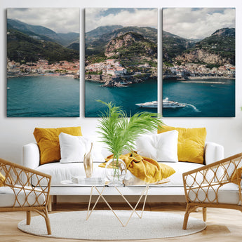 20321590-MGV-CV-36X24-Amalfi Coast Wall Art Canvas Print, Framed Italy Travel Art Picture Print, Mediterranean Landscape Perfect Mediterranean Coastal