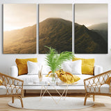 42338636-MGV-CV-36X24-Golden Mountain Wall Art Canvas Print, Framed Misty Summit Art Picture Print, Rugged Landscape Perfect Moody Wilderness Decor