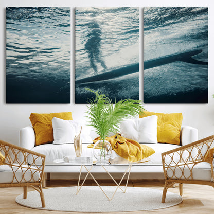 71192524-MGV-CV-36X24-Submerged Surf Wall Art Canvas Print, Framed Underwater Perspective Art Picture Print, Ocean Surf Perfect Coastal Adventure Decor