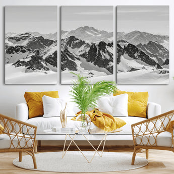 32399691-MGV-CV-36X24-Snowy Mountain Wall Art Canvas Print, Framed Mountain Peaks Art Picture Print, Alpine Mountains Perfect Minimalist Alpine Decor