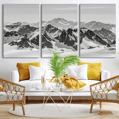 32399691-MGV-CV-36X24-Snowy Mountain Wall Art Canvas Print, Framed Mountain Peaks Art Picture Print, Alpine Mountains Perfect Minimalist Alpine Decor