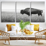 28435251-MGV-CV-36X24-Bison In Prairie Wall Art Canvas Print, Framed Rustic Wildlife Art Picture Print, Wild Buffalo Perfect Rustic Western Decor