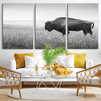 28435251-MGV-CV-36X24-Bison In Prairie Wall Art Canvas Print, Framed Rustic Wildlife Art Picture Print, Wild Buffalo Perfect Rustic Western Decor