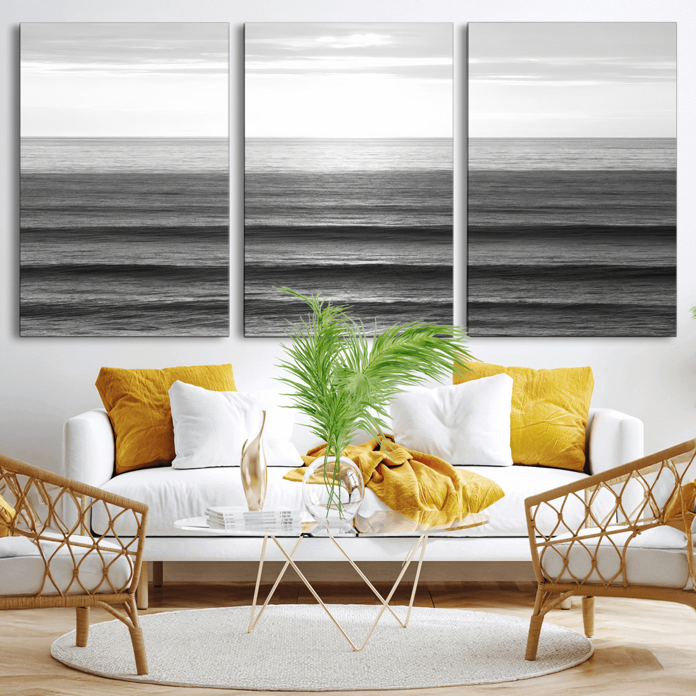 47305203-MGV-CV-36X24-Monochrome Ocean Wall Art Canvas Print, Framed Moody Ocean Art Picture Print, Calm Ocean Perfect Minimalist Coastal Decor Artwork