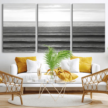 47305203-MGV-CV-36X24-Monochrome Ocean Wall Art Canvas Print, Framed Moody Ocean Art Picture Print, Calm Ocean Perfect Minimalist Coastal Decor Artwork