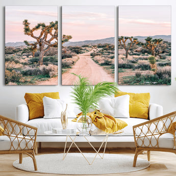 12540952-MGV-CV-60X30-3P-Joshua Tree Park Wall Art Canvas Print, Framed Desert Road Art Picture Print, Sunset Drive Perfect Southwestern Boho Decor Artwork