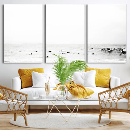 38441169-MGV-CV-36X24-Monochrome Swimming Wall Art Canvas Print, Framed Ocean Horizon Art Picture Print, Moody Coastal Perfect Minimalist Coastal Decor