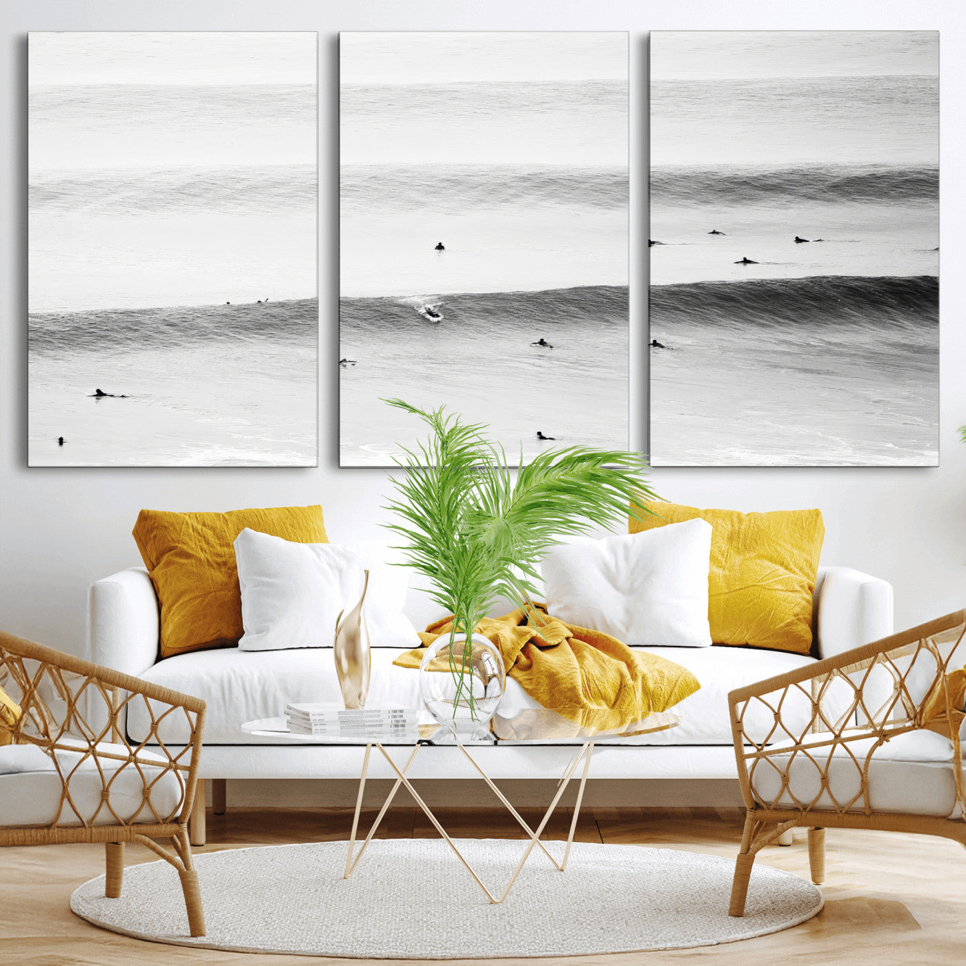 54291445-MGV-CV-36X24-Black White Ocean Wall Art Canvas Print, Framed Coastal Sport Art Picture Print, Ocean Culture Perfect Minimalist Coastal Decor