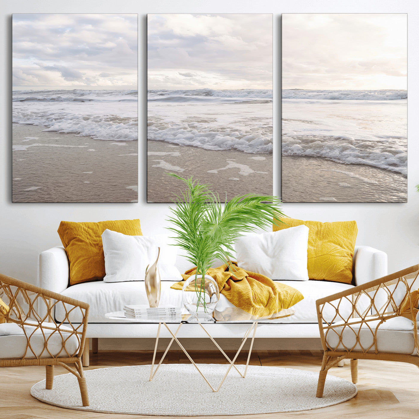 70596264-MGV-CV-36X24-Ocean Waves Wall Art Canvas Print, Framed Coastal Shoreline Art Picture Print, Sea Foam Perfect Coastal Minimalist Decor Artwork