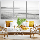 60635783-MGV-CV-36X24-Black White Seascape Wall Art Canvas Print, Framed Ocean Waves Art Picture Print, Misty Coastal Perfect Minimalist Coastal Decor