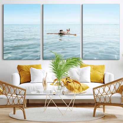 32624554-MGV-CV-36X24-Swimming Relaxation Wall Art Canvas Print, Framed Peaceful Water Art Picture Print, Clear Sea Perfect Minimalist Aquatic Decor
