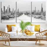 35537313-MGV-CV-36X24-Monochrome Desert Wall Art Canvas Print, Framed Cactus Path Art Picture Print, Southwestern Landscape Perfect Southwestern