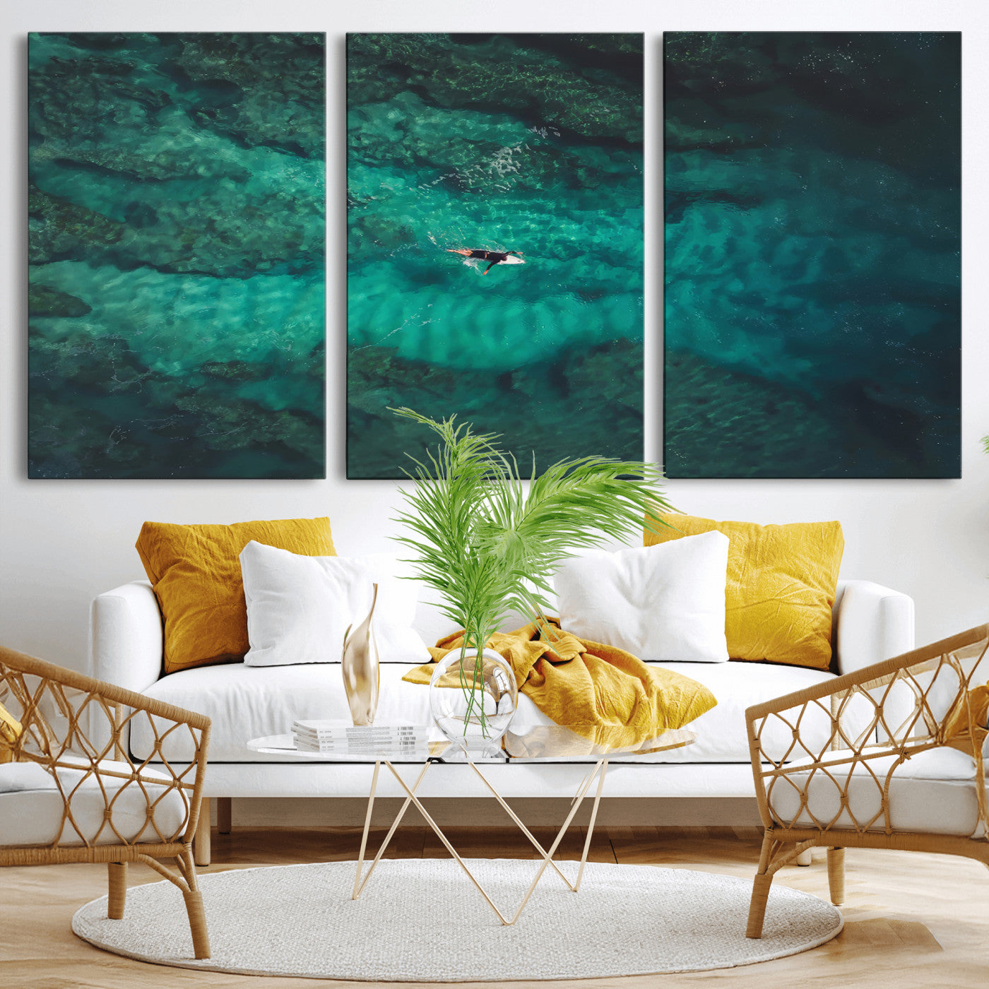 93287752-MGV-CV-36X24-Ocean Surf Wall Art Canvas Print, Framed Blue Waters Art Picture Print, Vibrant Seascape Perfect Coastal Adventure Decor Artwork