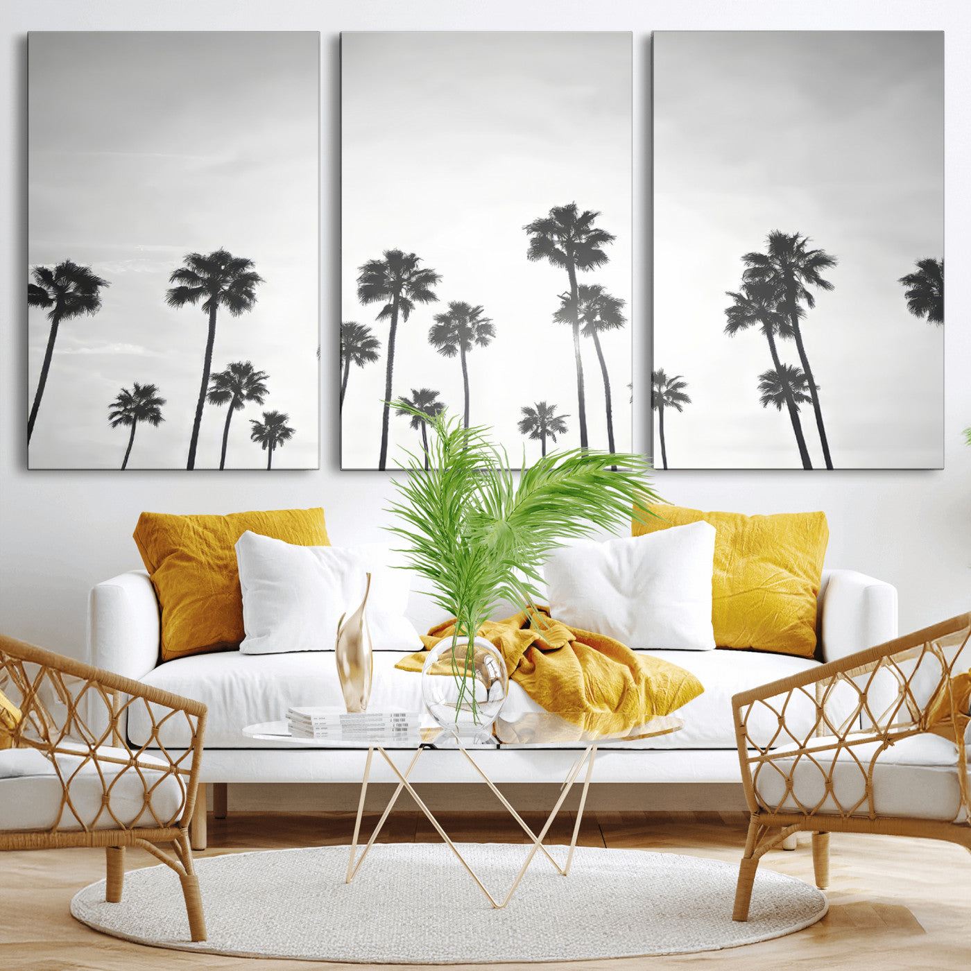 62298277-MGV-CV-36X24-Monochrome Palms Wall Art Canvas Print, Framed Minimalist Trees Art Picture Print, Silhouetted Palms Perfect Tropical Minimalist