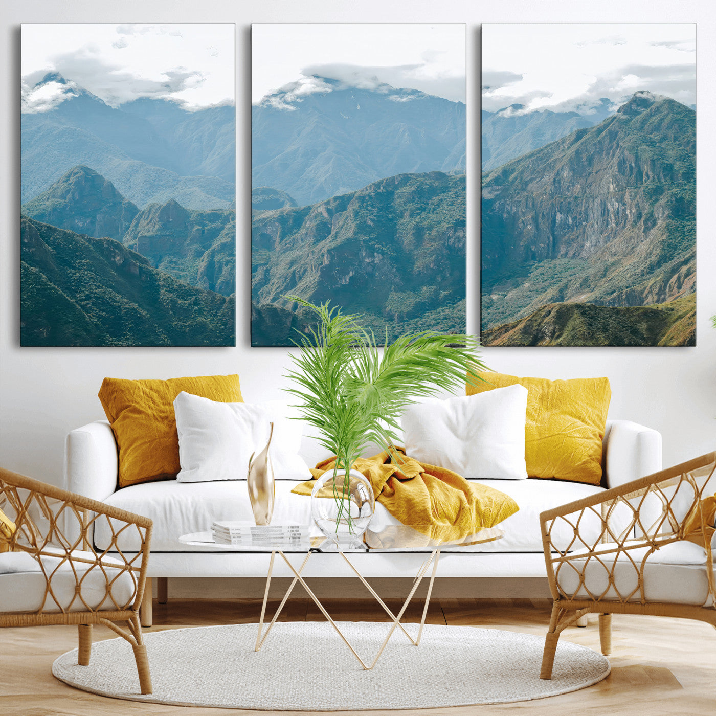 79393816-MGV-CV-36X24-Misty Mountain Wall Art Canvas Print, Framed Cloudy Andean Art Picture Print, Rugged Mountain Perfect Rustic Nature Decor Artwork