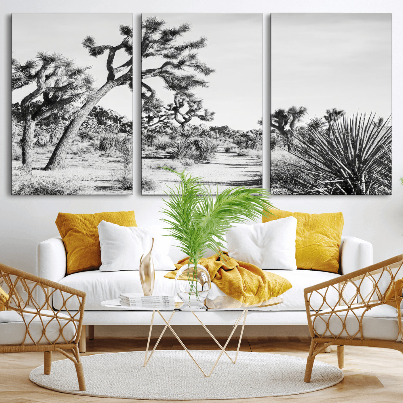 88164251-MGV-CV-36X24-Joshua Tree Wall Art Canvas Print, Framed Desert Path Art Picture Print, Monochrome Desert Perfect Minimalist Desert Decor Artwork