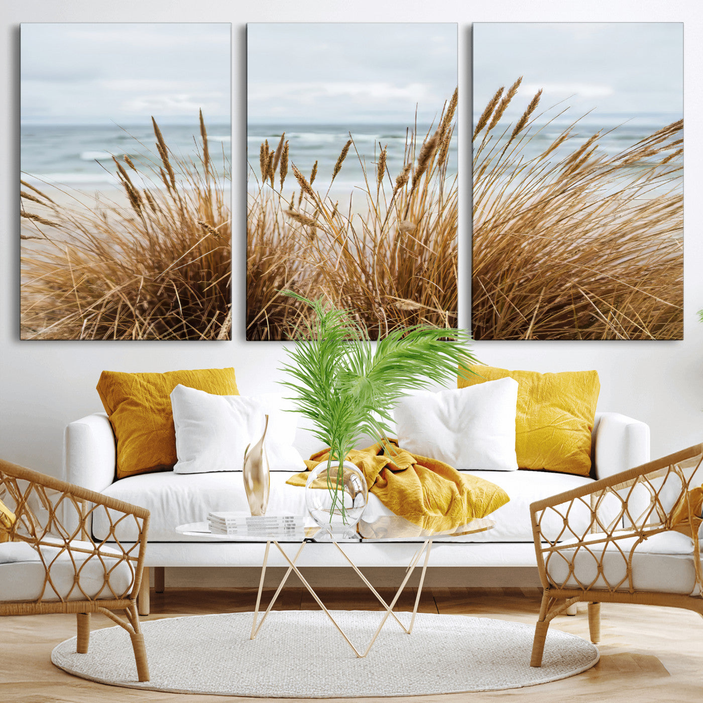 14270839-MGV-CV-36X24-Beach Grass Wall Art Canvas Print, Framed Coastal Dunes Art Picture Print, Dune Grass Perfect Coastal Minimalist Decor Artwork
