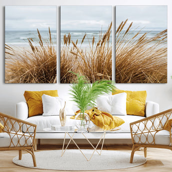 14270839-MGV-CV-36X24-Beach Grass Wall Art Canvas Print, Framed Coastal Dunes Art Picture Print, Dune Grass Perfect Coastal Minimalist Decor Artwork