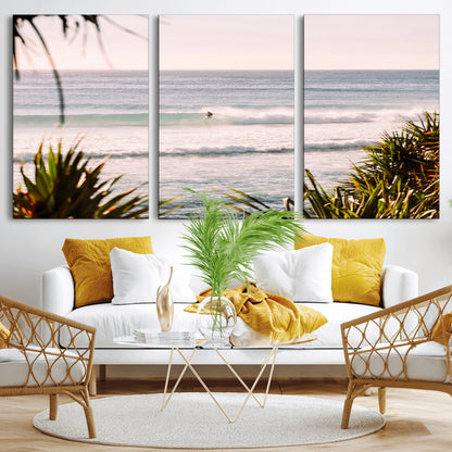 23287092-MGV-CV-36X24-Ocean Surfer Wall Art Canvas Print, Framed Coastal Surf Art Picture Print, Tropical Beach Perfect Tropical Coastal Decor Artwork