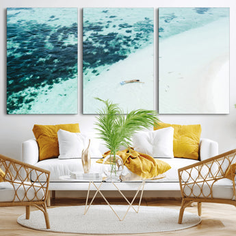 33764764-MGV-CV-36X24-Minimal Beach Wall Art Canvas Print, Framed Ocean Swimming Art Picture Print, Clear Ocean Perfect Minimal Coastal Decor Artwork