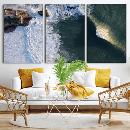 37405684-MGV-CV-36X24-Nazare Coast Wall Art Canvas Print, Framed Aerial Ocean Art Picture Print, Coastal Fortress Perfect Dramatic Coastal Decor Artwork