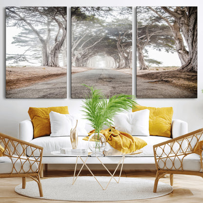 87090469-MGV-CV-36X24-Cypress Tunnel Wall Art Canvas Print, Framed Misty Road Art Picture Print, Foggy Trees Perfect Rustic Woodland Decor Artwork