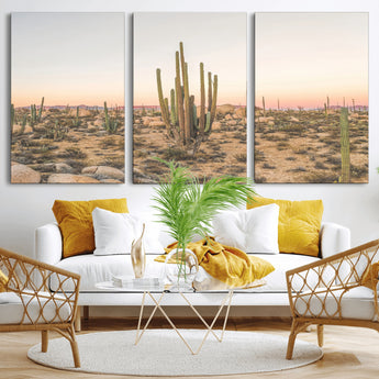 76234974-MGV-CV-36X24-Desert Cactus Wall Art Canvas Print, Framed Baja Desert Art Picture Print, Pastel Desert Perfect Southwestern Boho Decor Artwork