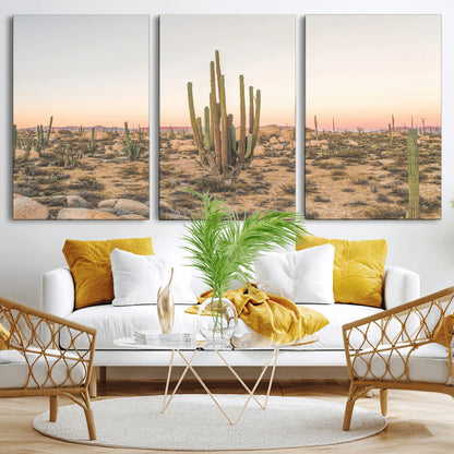 76234974-MGV-CV-36X24-Desert Cactus Wall Art Canvas Print, Framed Baja Desert Art Picture Print, Pastel Desert Perfect Southwestern Boho Decor Artwork