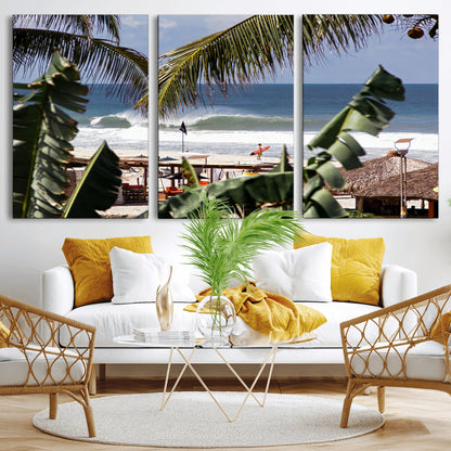 34722557-MGV-CV-36X24-Tropical Shoreline Wall Art Canvas Print, Framed Surfer Beach Art Picture Print, Coastal Surf Perfect Tropical Coastal Decor