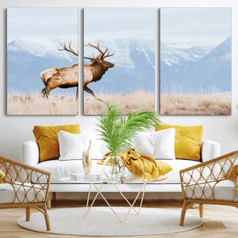96024025-MGV-CV-36X24-Elk Photography Wall Art Canvas Print, Framed Mountain Wildlife Art Picture Print, Rustic Lodge Decor Perfect Rustic Lodge Decor
