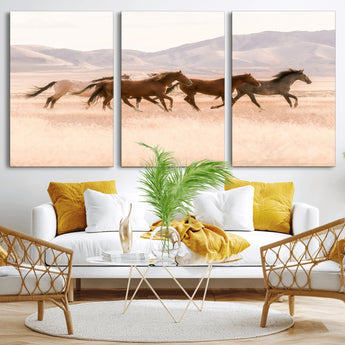 83644685-MGV-CV-36X24-Wild Horse Art Wall Art Canvas Print, Framed Rustic Western Art Picture Print, Desert Horse Scene Perfect Rustic Western Decor