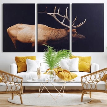 91871131-MGV-CV-36X24-Rustic Elk Art Wall Art Canvas Print, Framed Moody Wildlife Decor Art Picture Print, Western Animal Print Perfect Western Lodge