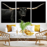 99448328-MGV-CV-36X24-Longhorn Cattle Wall Art Canvas Print, Framed Texas Ranch Art Picture Print, Western Cow Perfect Farmhouse Decor Artwork