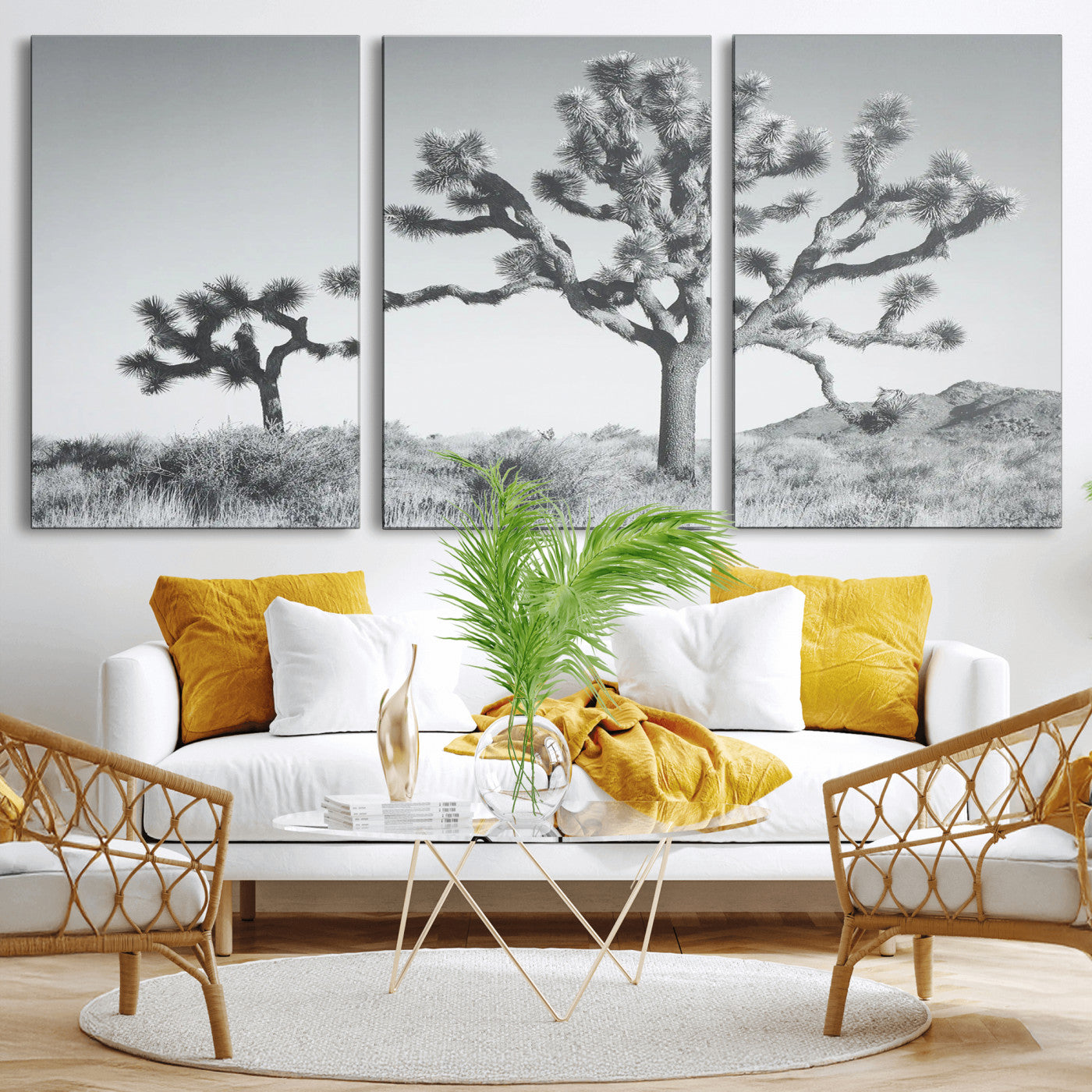 29996209-MGV-CV-36X24-Joshua Tree Art Wall Art Canvas Print, Framed Black White Landscape Art Picture Print, Desert Tree Decor Perfect Southwestern Boho