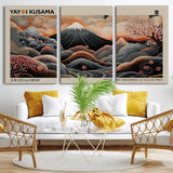 55739266-MGV-CV-36X24-Japanese Wall Art Print – Abstract Yayoi Kusama Inspired Dotted Landscape Poster, Surreal Oriental Mountain and Cherry Blossom