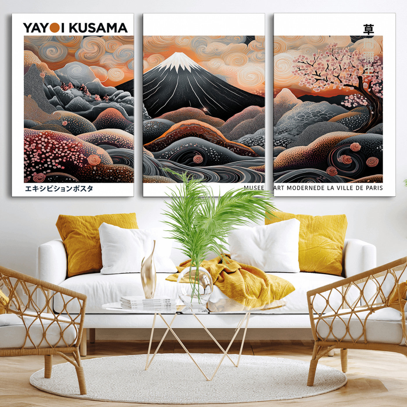63125329-MGV-CV-36X24-Japanese Mt Fuji Wall Art – Surreal Ukiyo e Style Cherry Blossom Poster, Swirling Cloud Landscape Print, Modern Oriental Asian