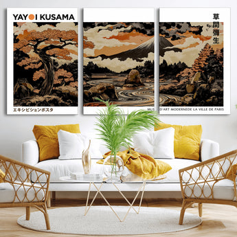 96372548-MGV-CV-36X24-Japanese Landscape Wall Art Print – Mt. Fuji Poster with Bonsai Tree & River, Ukiyo-e Inspired Modern Japanese Artwork, Autumn