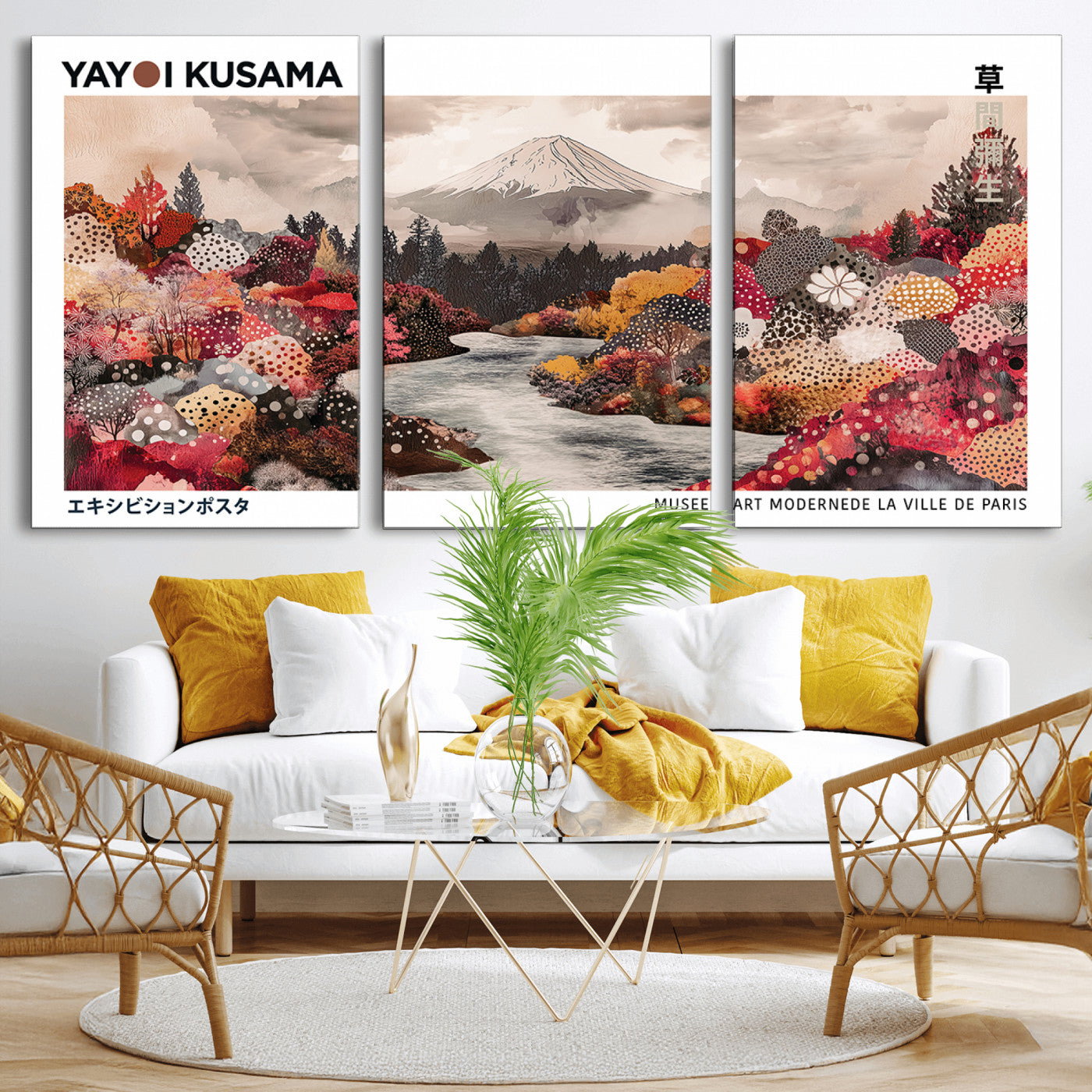 32352074-MGV-CV-36X24-Japanese Landscape Wall Art – Mount Fuji River Canvas Print, Modern Asian Inspired Nature Decor for Living Room, Bedroom, Office