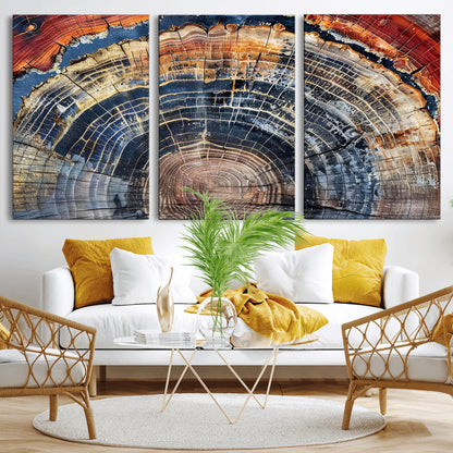 38987581-MGV-CV-36X24-Tree Ring Art Wall Art Canvas Print, Framed Rustic Wall Decor Art Picture Print, Nature Grain Print Perfect Modern Rustic Decor